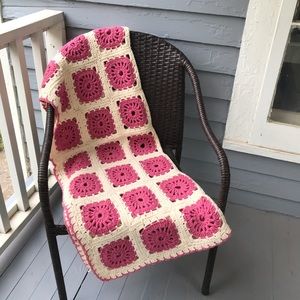 Mauve and Cream Granny Square Knit Afghan Blanket